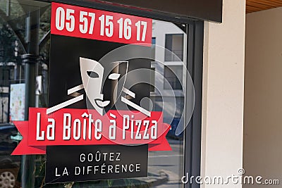 La boite Ã  pizza logo and text sign front of windows store Pizza Box Home Delivery Editorial Stock Photo